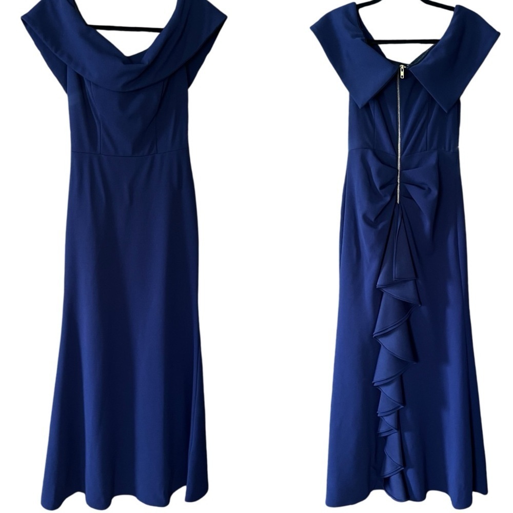 Betsy and Adam Navy/Royal Blue Off the Shoulder Gown size 4
